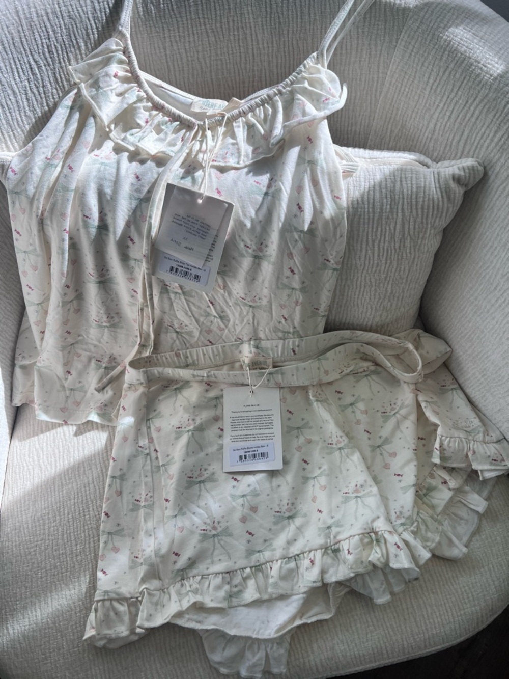Djerf Avenue Cream Floral Ruffle Cami & Shorts Pajama Set - Picture 5 of 6